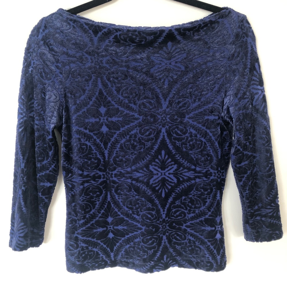 David Bitton Blue Paisley Velvet Top